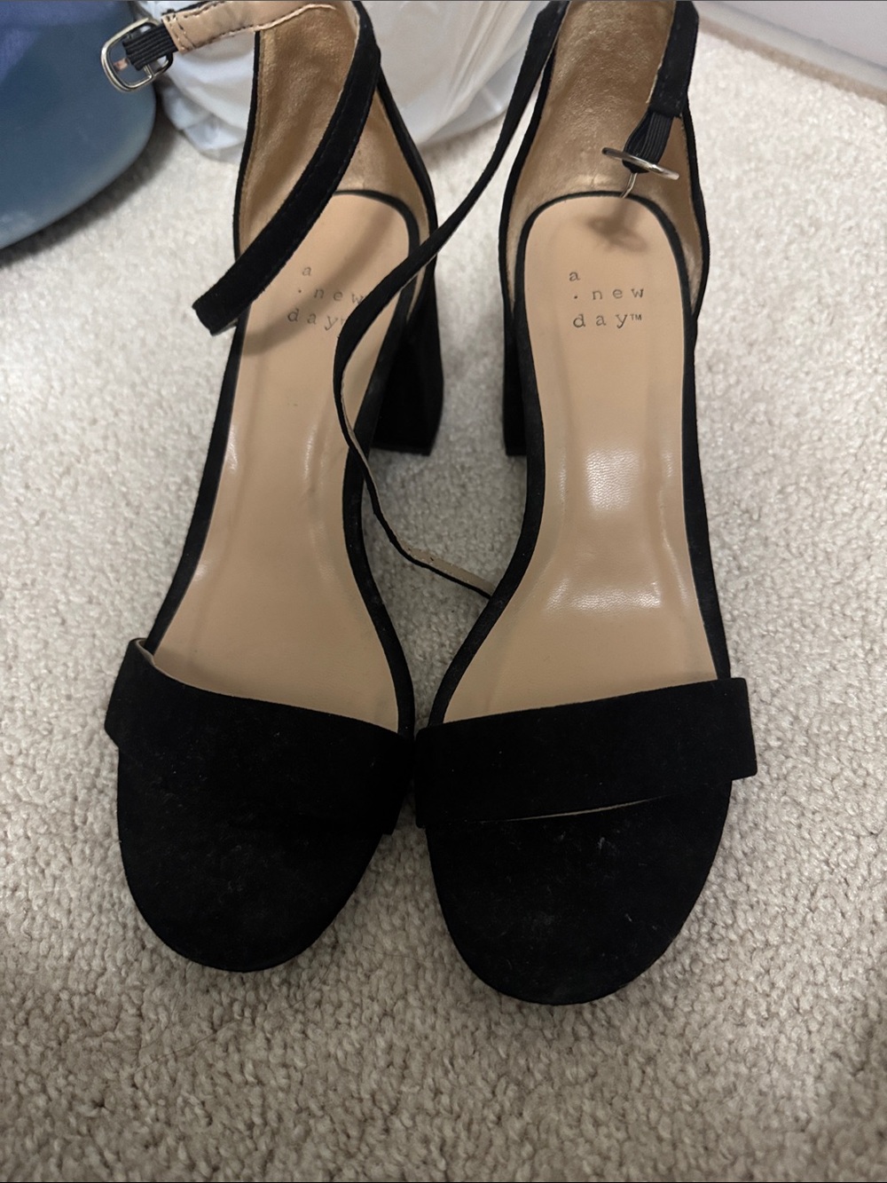 a new day Black Suede Block Heel Sandals with Ankle Strap